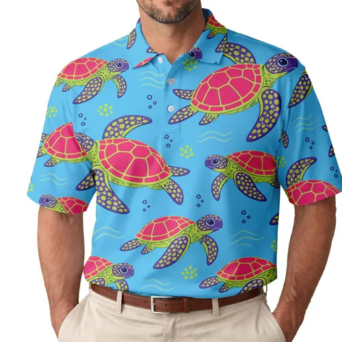Colorful Sea Turtles For Beach Golf Vacations And Coastal Summer Resort Wear For Men Men's Polo Shirt