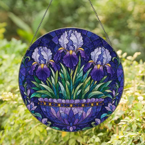 Purple Iris Stained Glass Garden Planter Decor For Flower Lovers And Housewarming Gifts Stained Glass Suncatcher