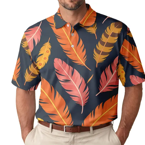 Tropical Feather Motif for Beach Vacations, Resort Wear, and Casual Summer Outfits Men's Polo Shirt