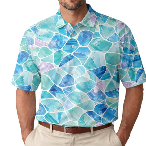 Abstract Aqua Mosaic Resort Golf Style for Men, Beach Travel and Casual Workwear Men's Polo Shirt