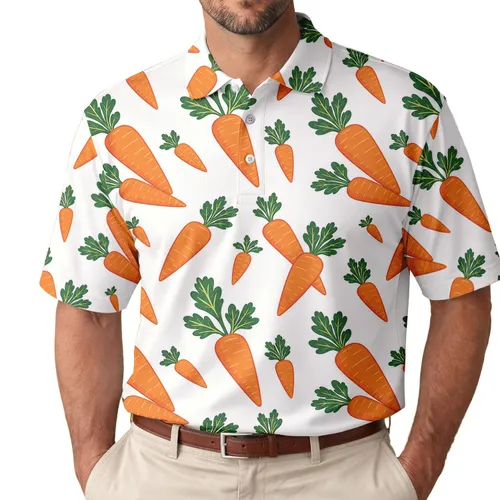 Cheerful Orange Carrot Allover Motif for Summer Vacations, Garden Parties, Food Lovers Men's Polo Shirt