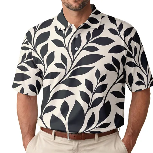 Black Botanical Foliage For Beach Vacations, Resort Getaways, and Summer Date Nights Men's Polo Shirt