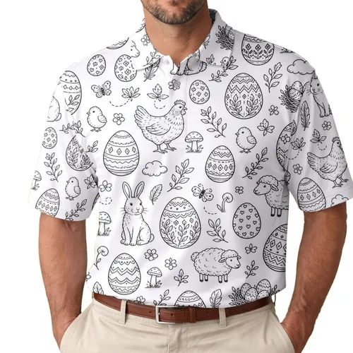 Easter Egg And Bunny Line Art For Spring Celebrations And Relaxed Countryside Style Men's Polo Shirt