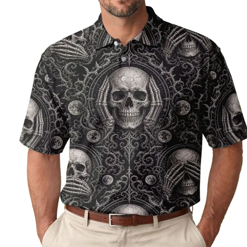 Gothic Skull Memento Mori Halloween Wear For Dark Alternative Style Enthusiasts Men's Polo Shirt