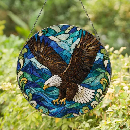 Bald Eagle Stained Glass Window Decor for Patriotic Homes, Cabins, and Nature Lovers Stained Glass Suncatcher