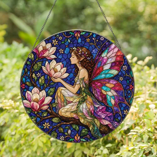 Fairy Magnolia Stained Glass Window Decor For Enchanted Home And Garden Gift Lovers Stained Glass Suncatcher