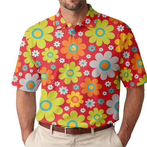 Retro Tropical Daisy Floral For Beach Vacations, Resort Wear, And Summer Getaways Men's Polo Shirt