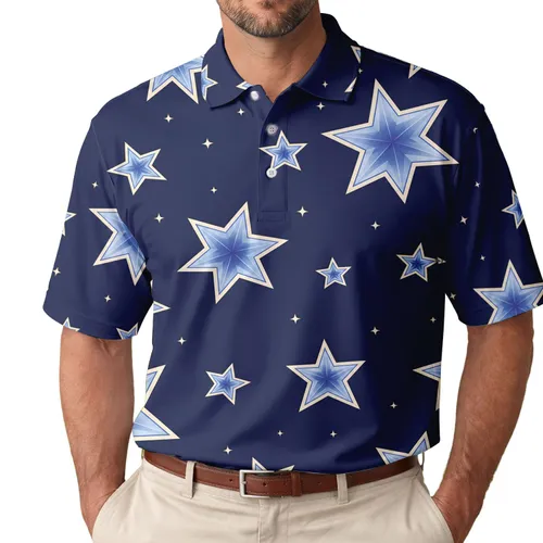 Blue Ivory Star Field For Coastal Resort Nights And Everyday Casual Wear For Men Men's Polo Shirt