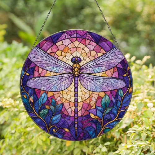 Purple Dragonfly Stained Glass Window Decor for Garden, Porch, and Nature Lovers Stained Glass Suncatcher