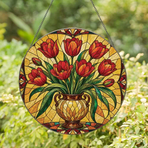 Stained Glass Tulip Bouquet Window Decor for Spring Housewarming Gift for Garden Lovers Stained Glass Suncatcher