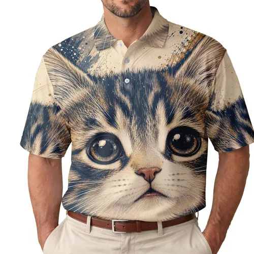Expressive Tabby Kitten Face For Cat Lovers Casual Dates And Daily Streetwear Looks Men's Polo Shirt