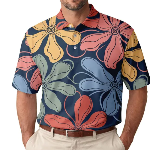 Abstract Floral Navy Garden For Beach Dates, Resort Trips And Casual Weekend Wear Men's Polo Shirt