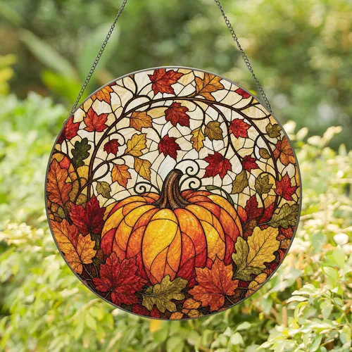 Autumn Pumpkin Stained Glass Harvest Decor For Cozy Thanksgiving Home And Fall Gift Stained Glass Suncatcher