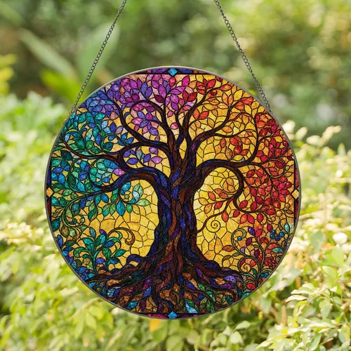 Stained Glass Tree of Life Window Decor for Colorful Home and Housewarming Gifts Stained Glass Suncatcher