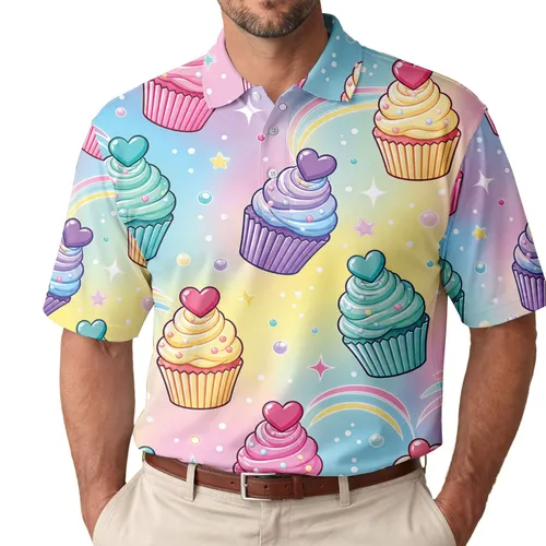 Pastel Rainbow Cupcakes For Sweet Summer Parties And Colorful Casual Outfits For Women Men's Polo Shirt