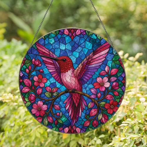 Stained Glass Hummingbird Window Decor For Garden Lovers And Colorful Home Accents Stained Glass Suncatcher