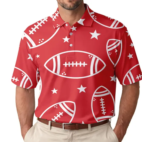White Rugby Football Stars On Scarlet Red Athletic Style For Game Day Sports Fans Men's Polo Shirt