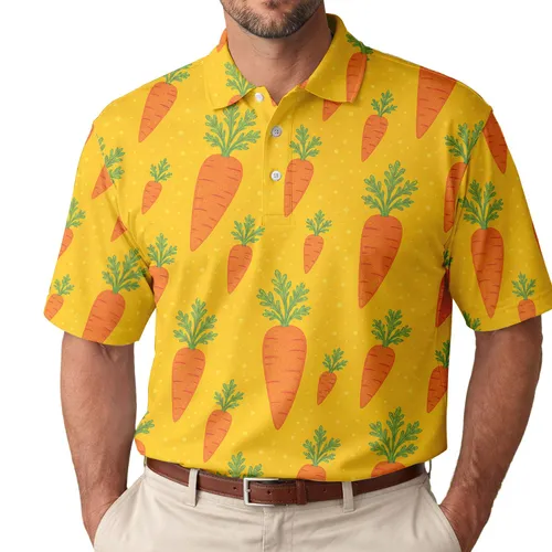 Orange Carrot Motif On Golden Yellow For Summer Picnics And Garden Lovers Gift Idea Men's Polo Shirt