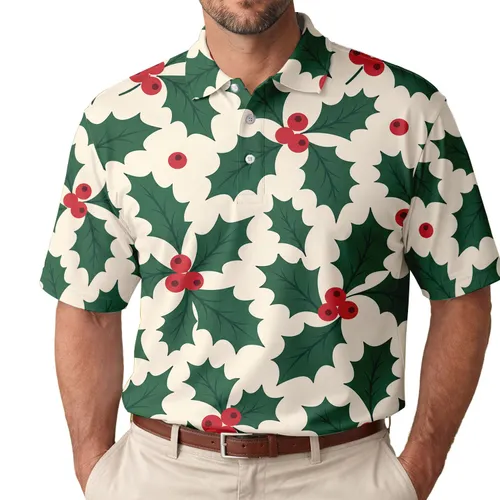 Classic Christmas Holly And Red Berries For Festive Holiday Gatherings And Gifts Men's Polo Shirt