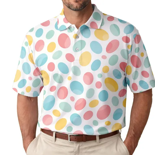 Pastel Easter Polka Dots for Spring Brunch, Casual Dates, and Weekend Getaways Men's Polo Shirt