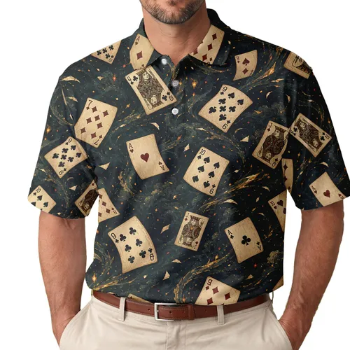 Vintage Playing Cards And Casino Sparks For Poker Parties And Nightlife Style Fans Men's Polo Shirt