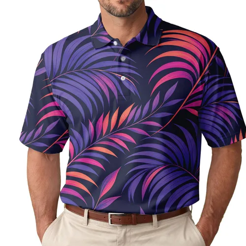 Electric Violet Tropical Palm Fronds For Summer Beach Nights And Resort Wear Men Men's Polo Shirt