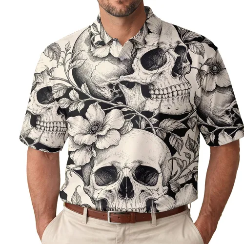 Botanical Skull Memento Mori For Gothic Dates, Festivals, Vacations And Beach Getaways Men's Polo Shirt