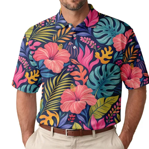 Tropical Hibiscus And Monstera Garden For Resort Vacations And Beach Getaways Men Men's Polo Shirt