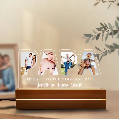 Personalized Dad Photo Acrylic Plaque, Custom Father's Day Gift for Dad Grandpa, LED Name Sign Keepsake