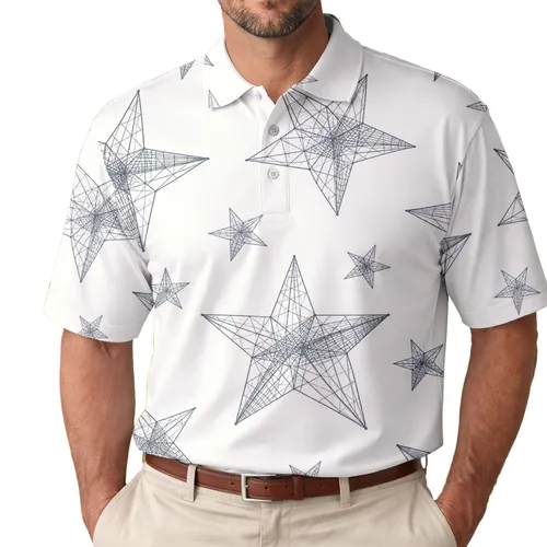 Hand Drawn Lattice Star Motif For Coastal Dates And Relaxed Summer Outings For Men Men's Polo Shirt