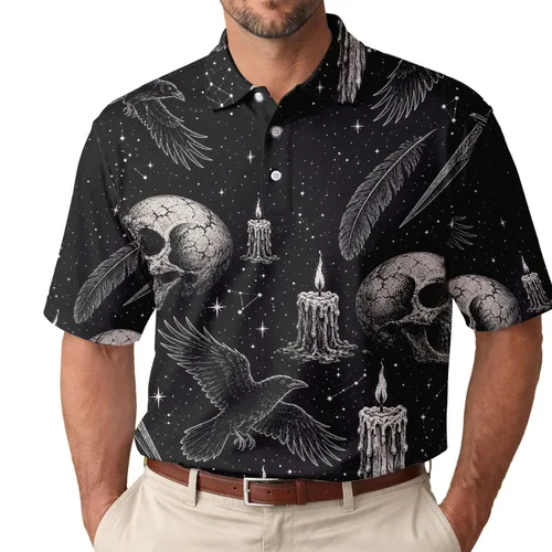 Gothic Skulls Candles And Ravens For Halloween Nights And Alternative Streetwear Men's Polo Shirt