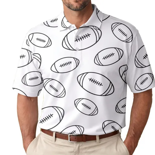 Black And White Rugby Ball Line Art For Casual Sporty Weekend And Everyday Style Men's Polo Shirt