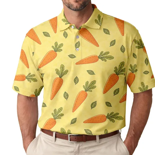 Hand Drawn Carrot Garden Motif For Summer Casual Outfits And Foodie Gift Giving Men's Polo Shirt