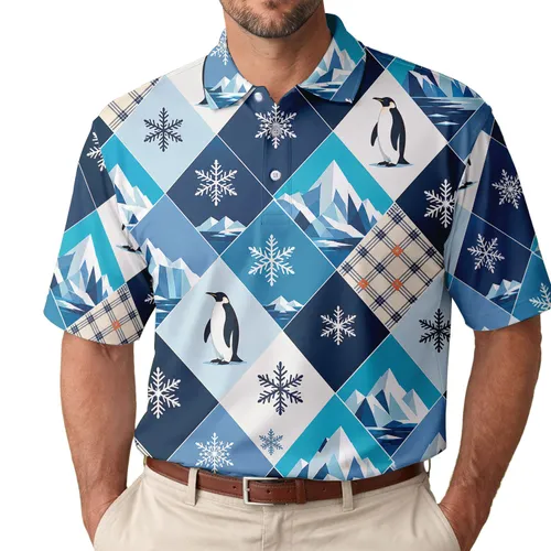 Penguin Snowflake Iceberg Argyle For Arctic Travel Beach Vacation Outdoor Adventures Men Men's Polo Shirt