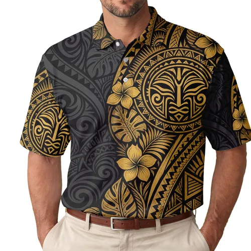 Black Gold Tribal Island Motif For Beach Vacations Resort Parties And Outdoor Wear Men Men's Polo Shirt