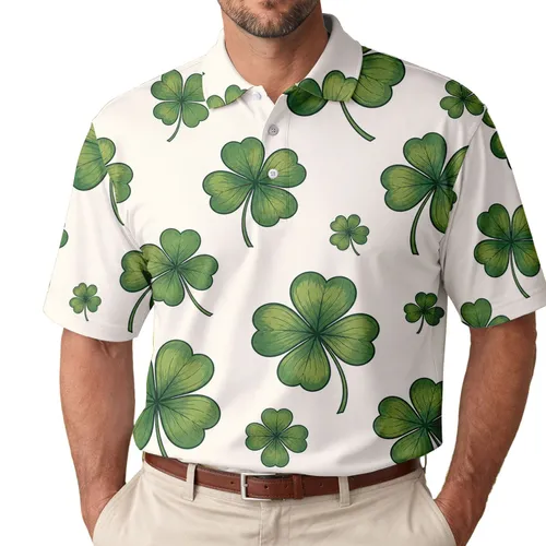 Green Four Leaf Clover Allover Style For St Patrick's Day Golf And Casual Outings Men's Polo Shirt