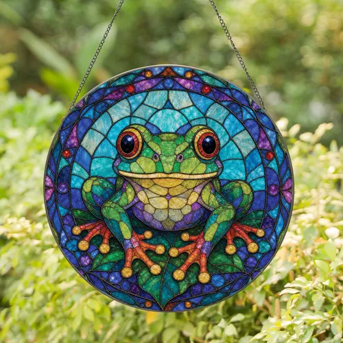 Tree Frog Stained Glass Window Decor for Colorful Garden Rooms and Nature Lovers Stained Glass Suncatcher