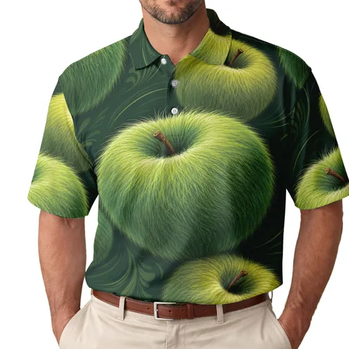 Fuzzy Green Apple Surreal Motif for Casual Summer Streetwear and Daily Fashion Looks Men's Polo Shirt