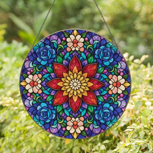 Stained Glass Floral Kaleidoscope Window Hanging Decor For Colorful Home Garden Spaces Stained Glass Suncatcher