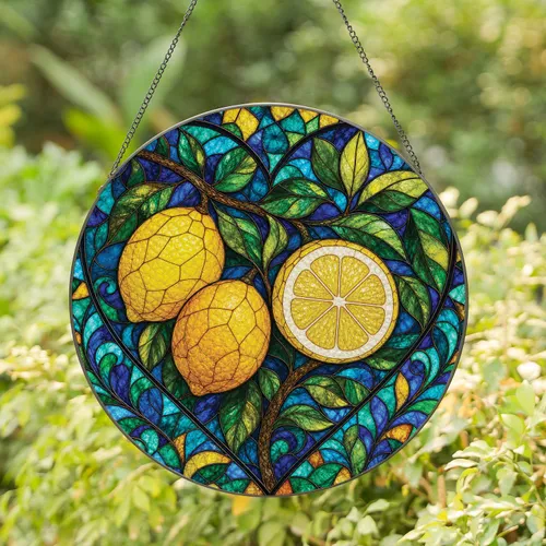 Stained Glass Lemon Heart Citrus Garden Window Decor for Kitchen Gifts Stained Glass Suncatcher