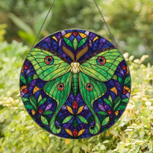 Luna Moth Stained Glass Window Decor For Vintage Botanical Homes And Nature Lovers Stained Glass Suncatcher