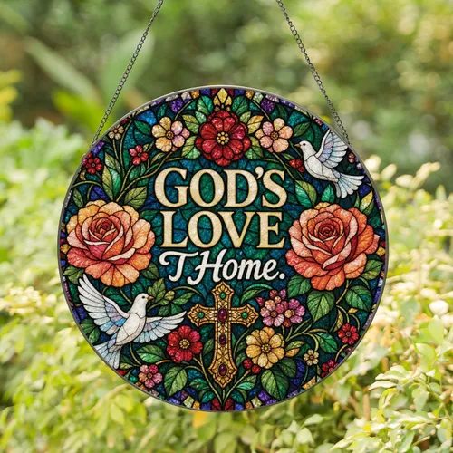 Floral Stained Glass Cross And Dove Window Decor For Christian Prayer Home Gifts Stained Glass Suncatcher