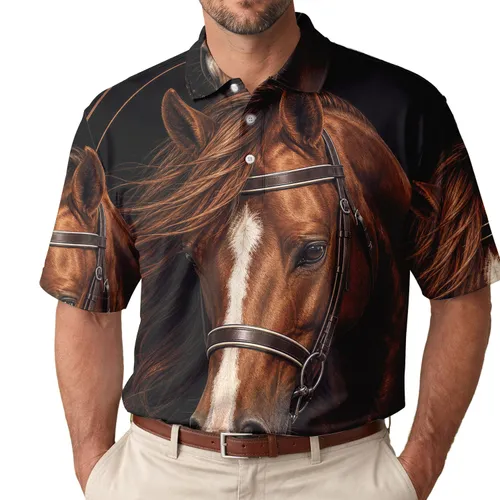 Chestnut Horse Head Equestrian Portrait For Barn Day Style And Riding Enthusiasts Men's Polo Shirt