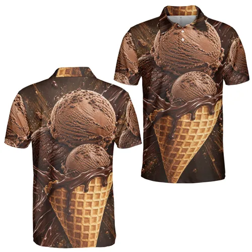 Chocolate Ice Cream Cone Splash For Dessert Lovers Summer Beach Parties And Casual Outings Men's Polo Shirt