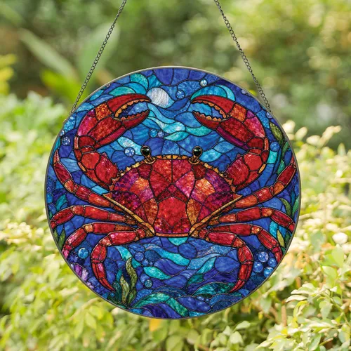 Leaded Stained Glass Ocean Crab Coastal Window Decor for Beach House Gift Giving Stained Glass Suncatcher