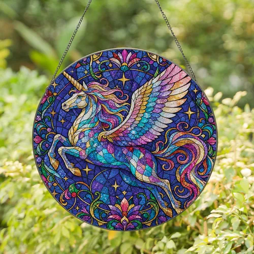 Stained Glass Winged Unicorn For Fantasy Home Decor And Magical Gifts For Her Stained Glass Suncatcher