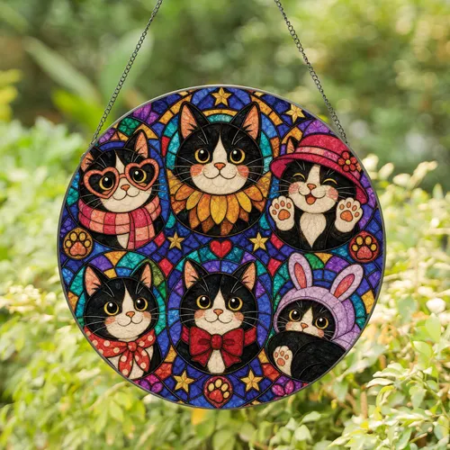 Tuxedo Cat Stained Glass Mosaic With Heart Details For Cozy Home Decor And Cat Lovers Stained Glass Suncatcher