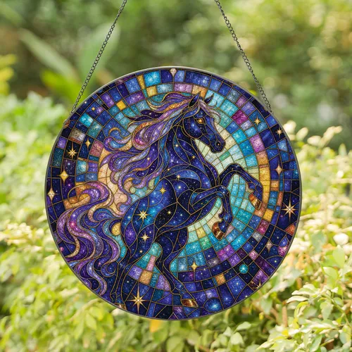 Celestial Stained Glass Rearing Horse For Mystical Home Decor And Equestrian Gifts Stained Glass Suncatcher
