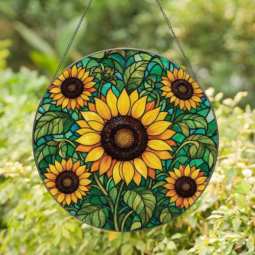 Sunflower Stained Glass Garden Decor For Kitchen Windows And Nature Loving Hosts Stained Glass Suncatcher
