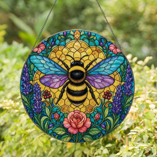 Stained Glass Bumblebee Garden Window Accent For Spring Decor And Bee Lovers Stained Glass Suncatcher